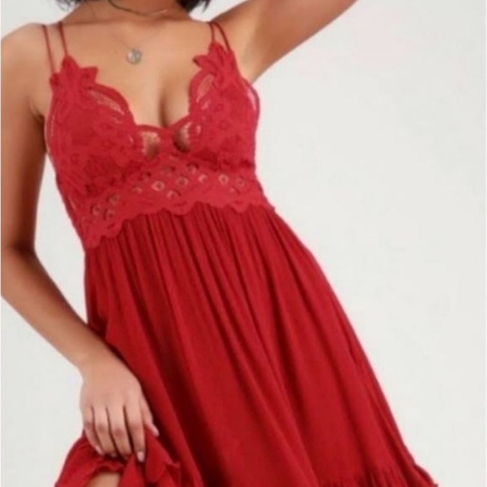 Free People Adella Red Lace Slip Dress